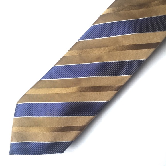 HENRY JACOBSON Silk Tie Caramel Brown and Blue Stripes - Picture 1 of 6